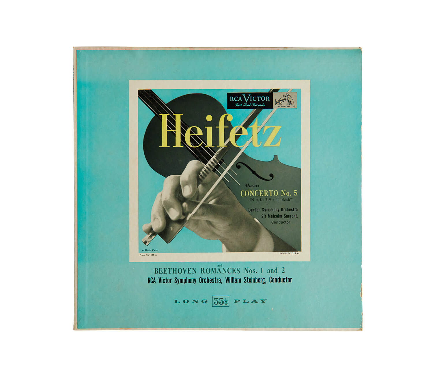 ヤシャ・ハイフェッツが演奏した、モーツァルト「ヴァイオリン協奏曲第5番 イ長調」レコードジャケット