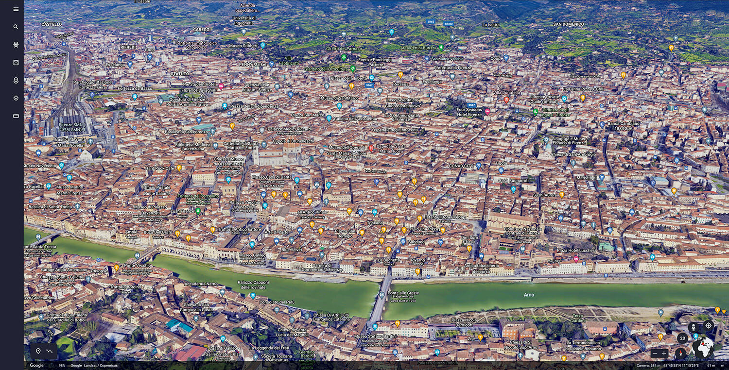 フィレンツェの街（Google Earthにて）