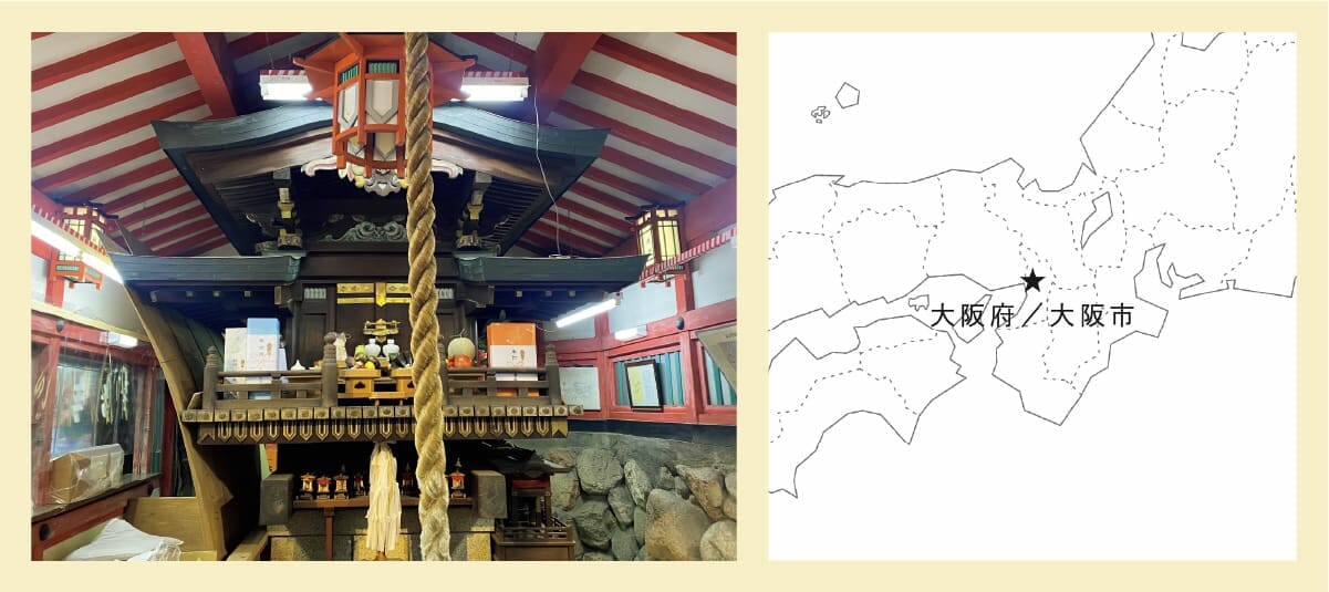 写真左／地車構造をした彩色ケヤキ造りの本殿。