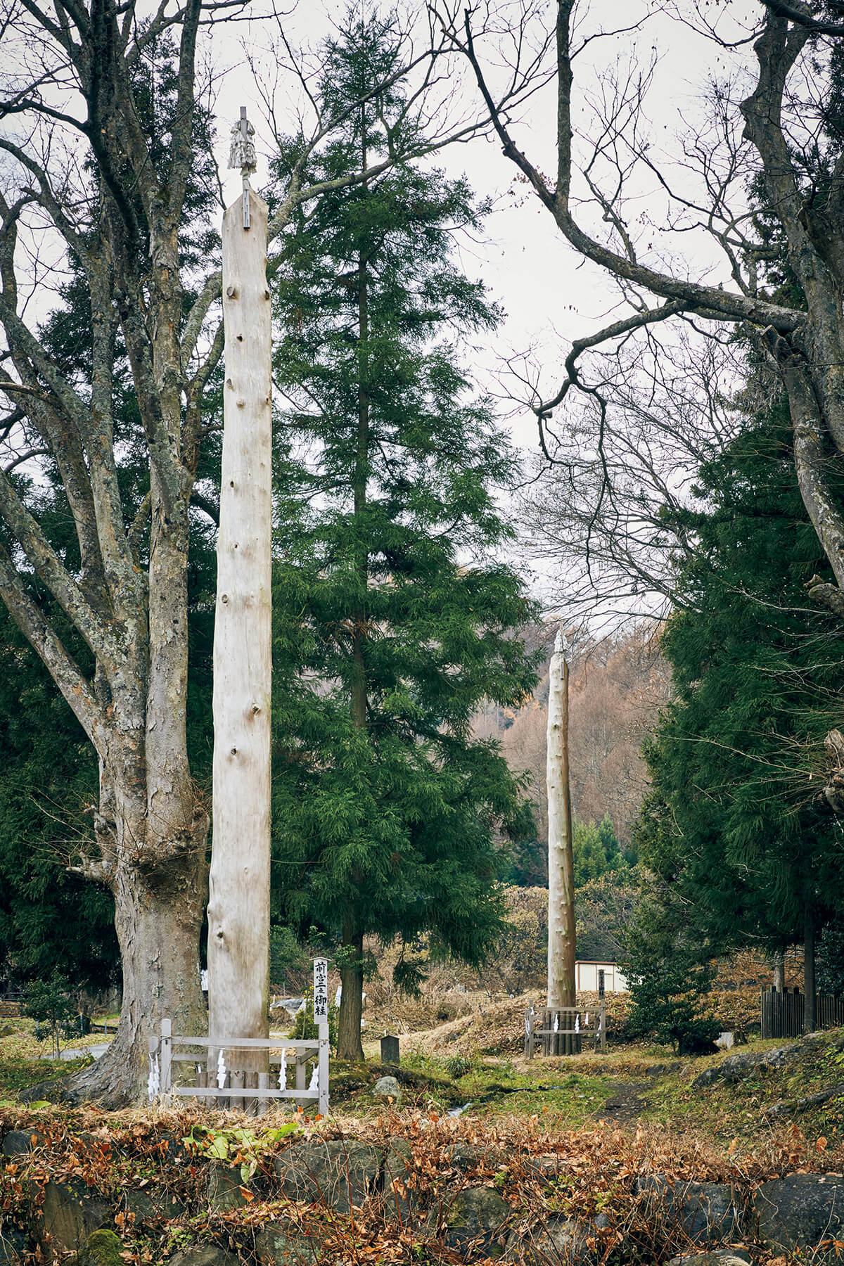 長野〈諏訪大社〉上社前宮の二の柱と三の柱