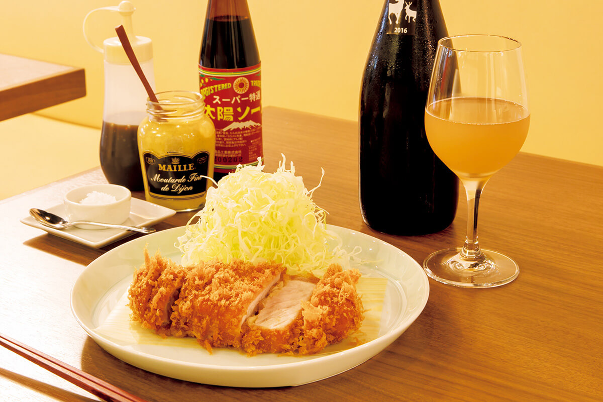 春日　フリッツ　ロースとんかつ、ヒトミワイナリーカリブー